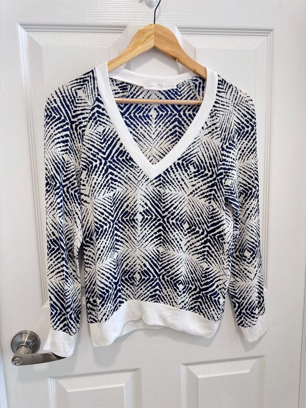 Amanda Uprichard Silk Geometric Print V-Neck Sweater Size P